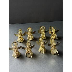 Vintage set of 8 Angels With Trumpets Napkin Rings Brass Gold Tone Christmas